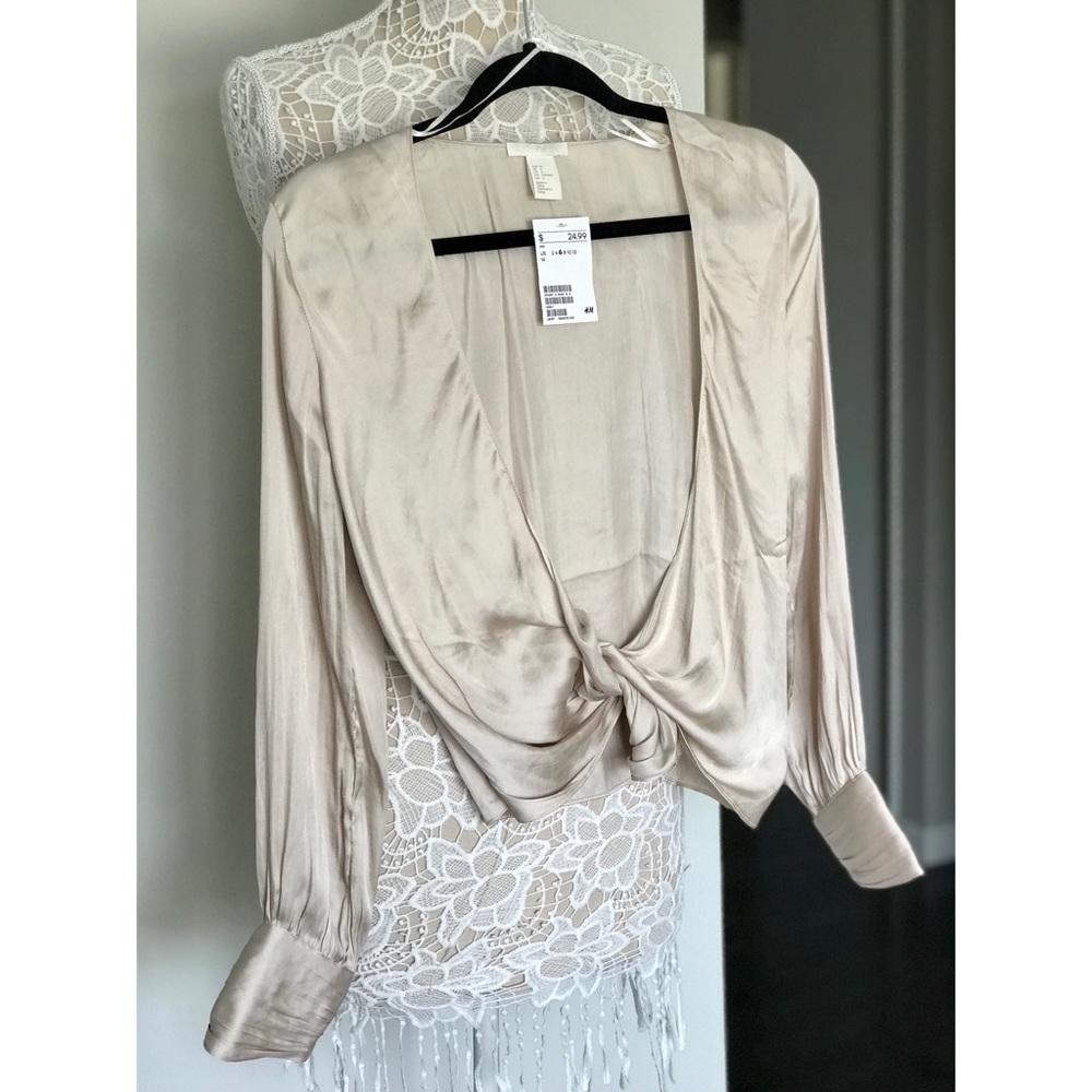 H&M Wrapover Satin Blouse Champagne NWT
